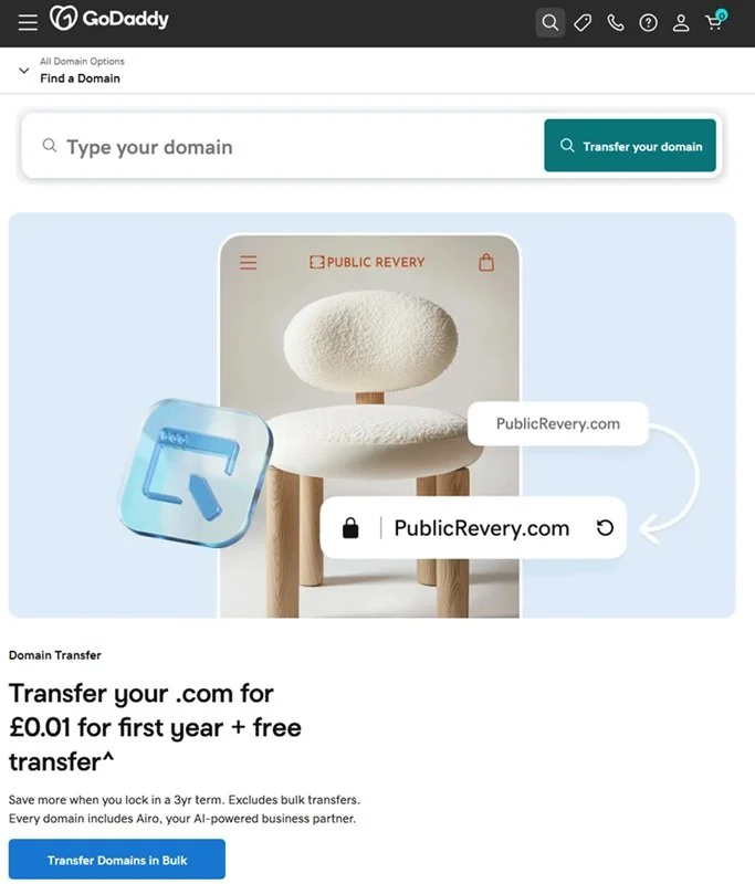 GoDaddy transfer page