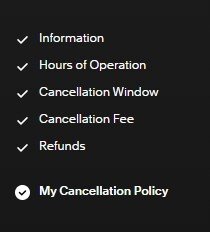 Cancellation policy navigation bar