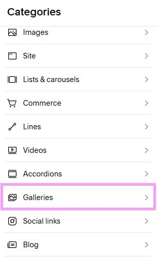 Galleries menu in Spark Plugin