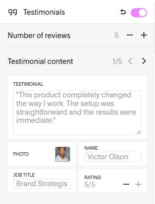 Squarespace testimonial menu