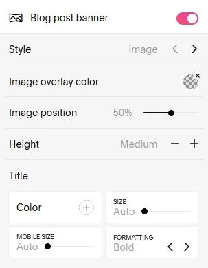 Blog post banner customization settings