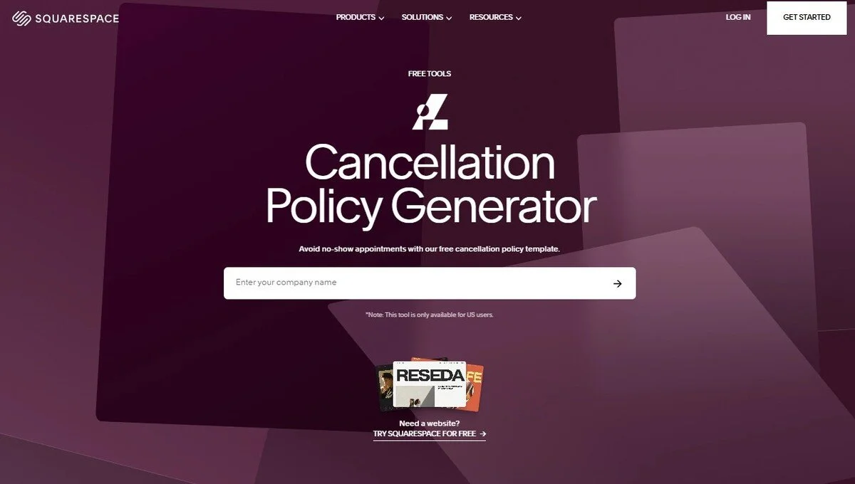 Cancellation policy generator page