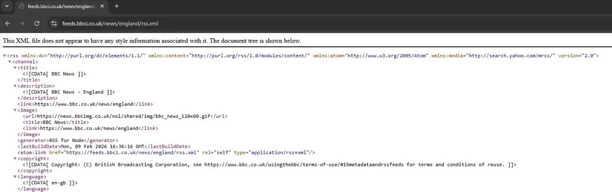 Example of an RSS feed