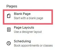 Create a blank page in Squarespace