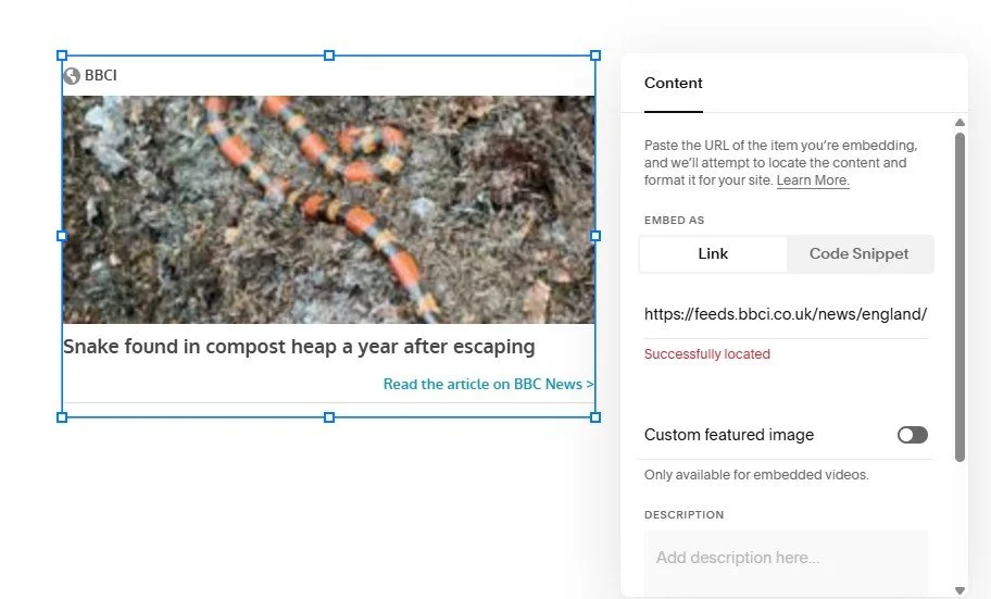 Embed menu and embedded RSS feed