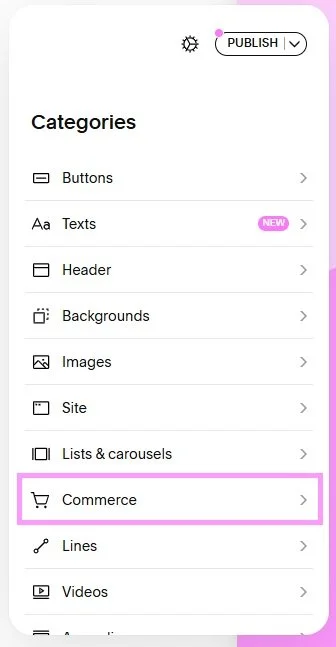 Commerce menu in Spark Plugin