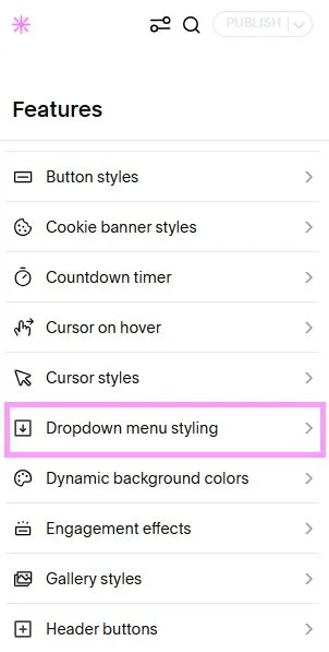 Dropdown menu styling setting