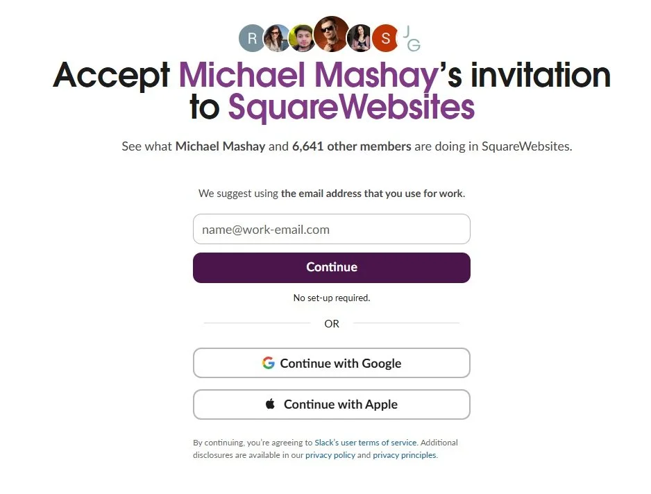 SquareWebsites Slack channel