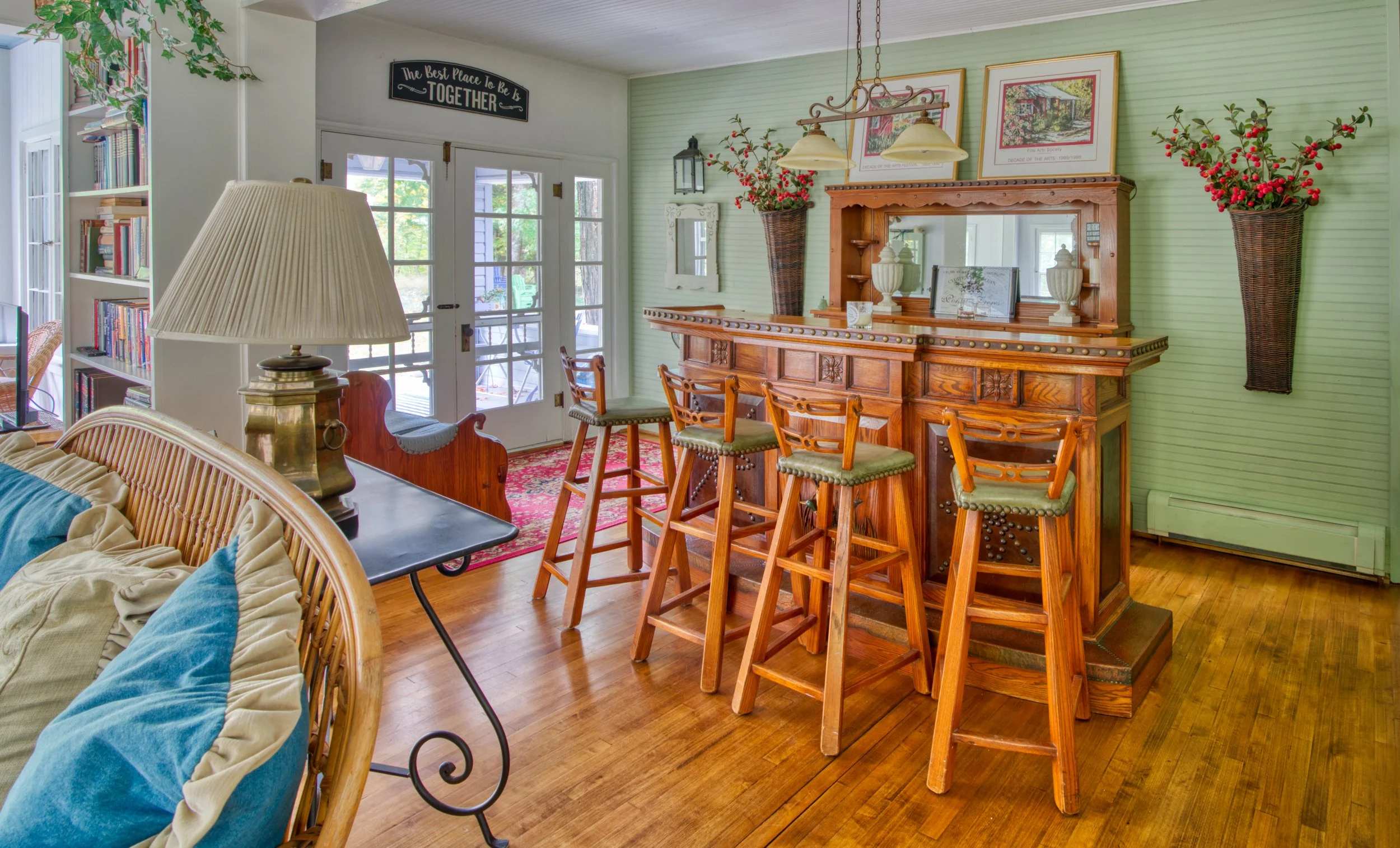 Nostalgic bar with a view of the local scenery in this vacation rental property on Idylwilde Dr off of M119 near Harbor Springs, MI.