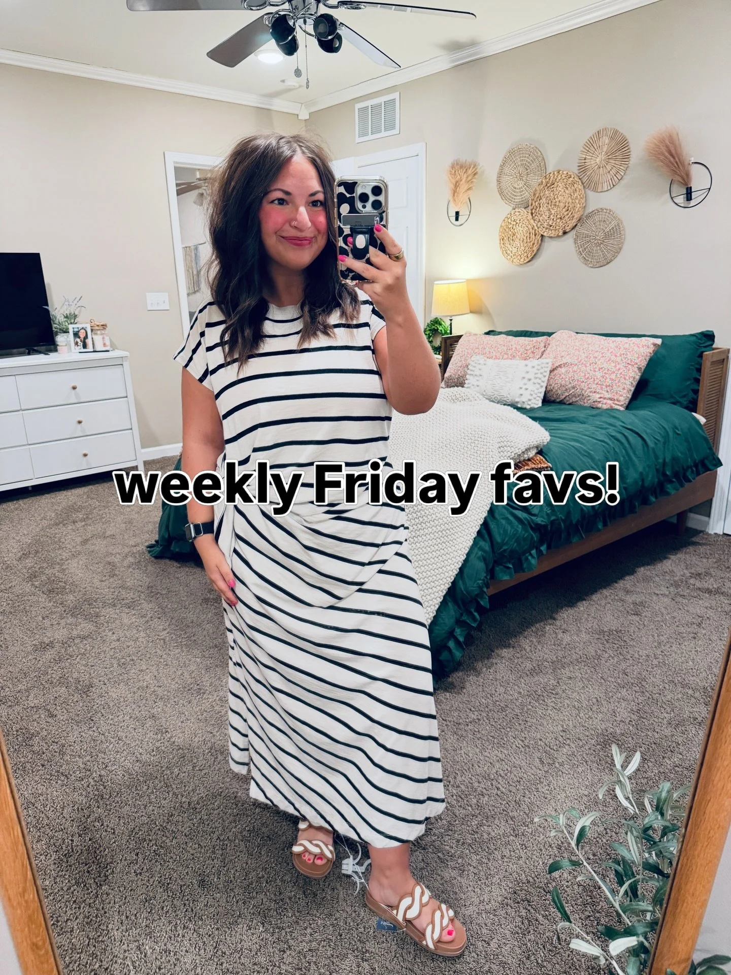 This week&rsquo;s Friday favs post includes LOTS of bright + colorful spring transition fits, new Walmart dresses, &amp; some cute + organizational home decor! Comment FRIDAY for links! 🫶🏻