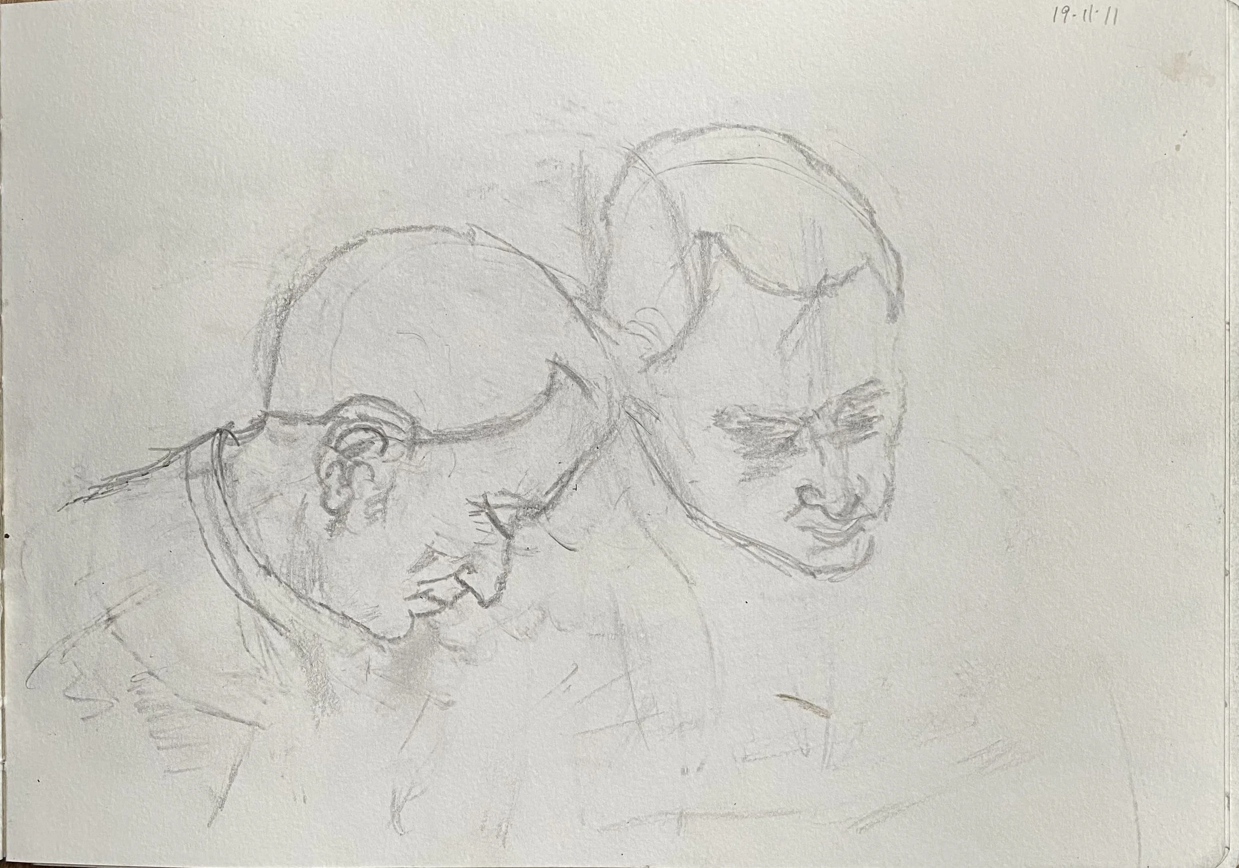 Two Heads, Luca Signorelli copy, 2011, Pencil on paper, 8 x 12 ins