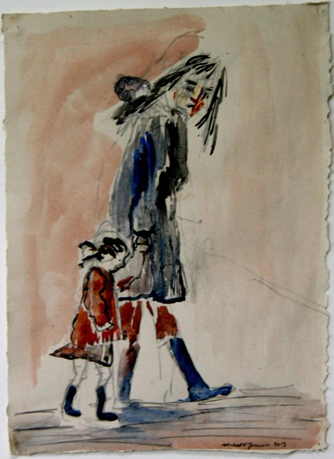 Mother and Child, 2013, Watercolour on paper, 15 x 11 ins