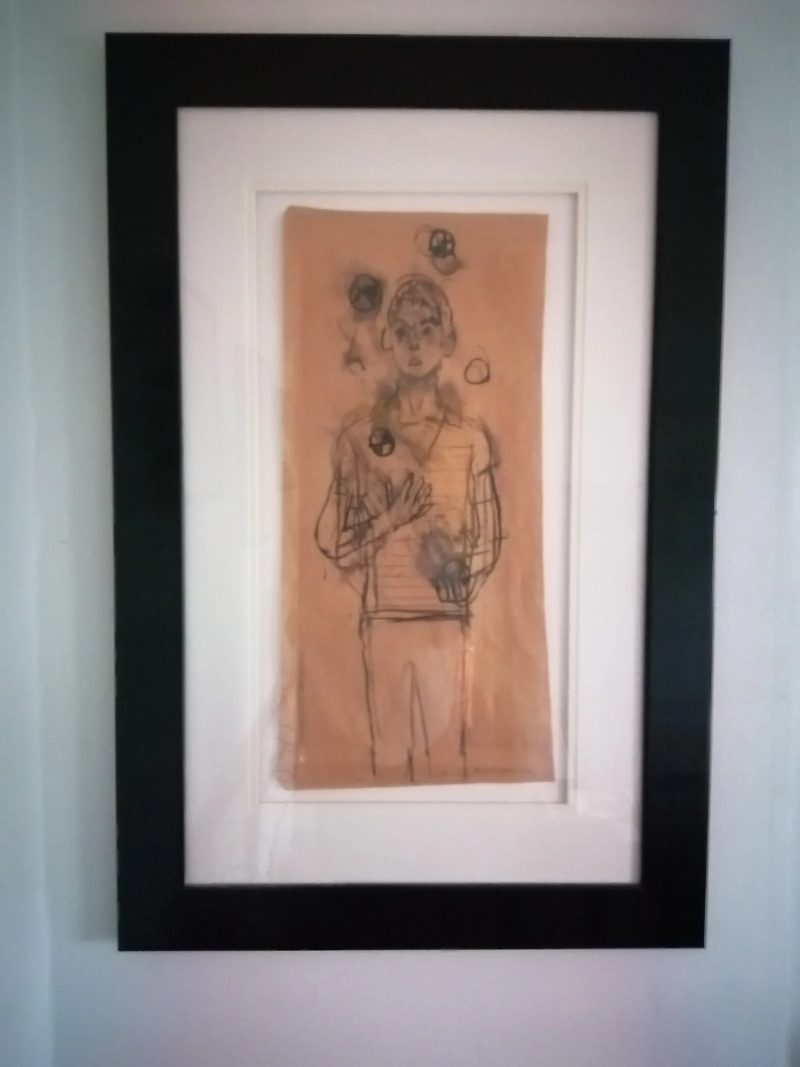 Dominic Juggling, 2005, Charcoal on brown paper, 27 x 14 ins Private Collection