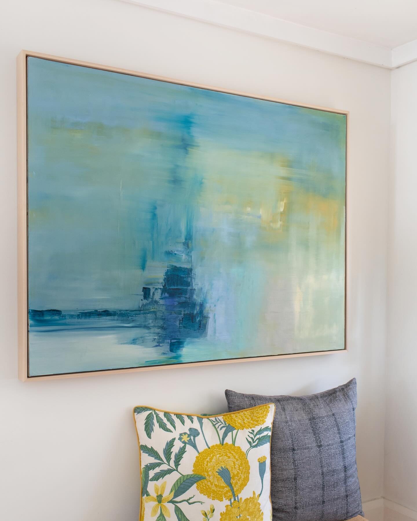 A glimpse of @dbcstudio&rsquo;s newly arrived &ldquo;Floating Dock&rdquo; - a framed 36in x 48in oil on custom built canvas. The colors and light in this painting are absolutely captivating up close. Message me to set up a time to view this or any of