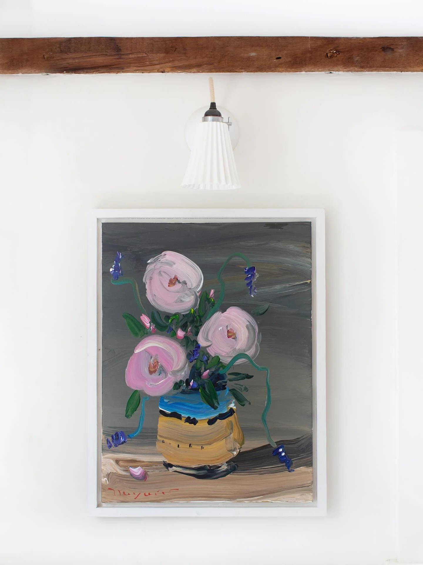 Swipe through to see different views of @bayardworks&rsquo;s &ldquo;Pink Roses,&rdquo; a framed 24in x 18in acrylic on canvas. We love the lively and expressive way Bayard captures florals and still life scenes in his paintings. Message me to set up 