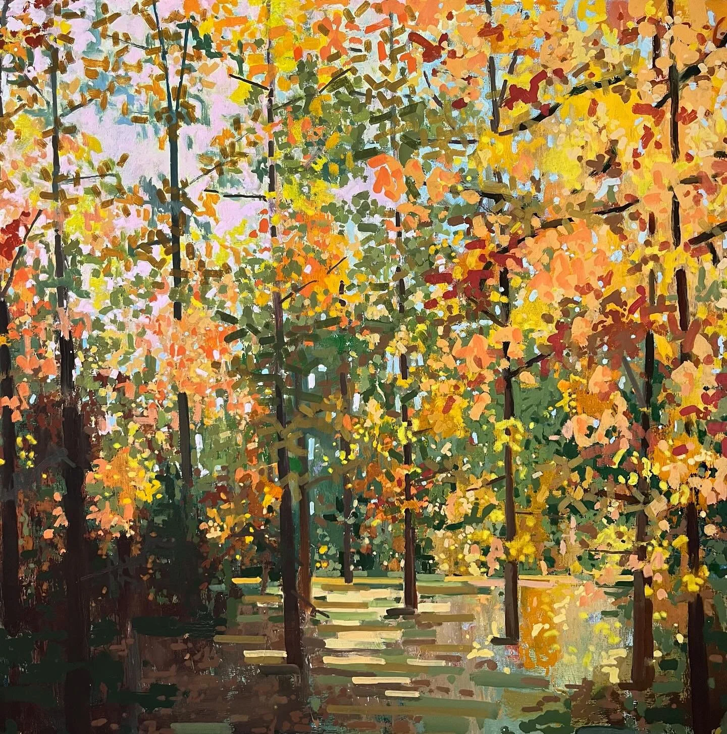 Though Richard Kooyman&rsquo;s 36in x 36in &ldquo;Fall Sparkle&rdquo; has already found a home, it felt like the perfect time to highlight this radiant painting during a crisp October week with peak fall color. Swipe through for more views of this be