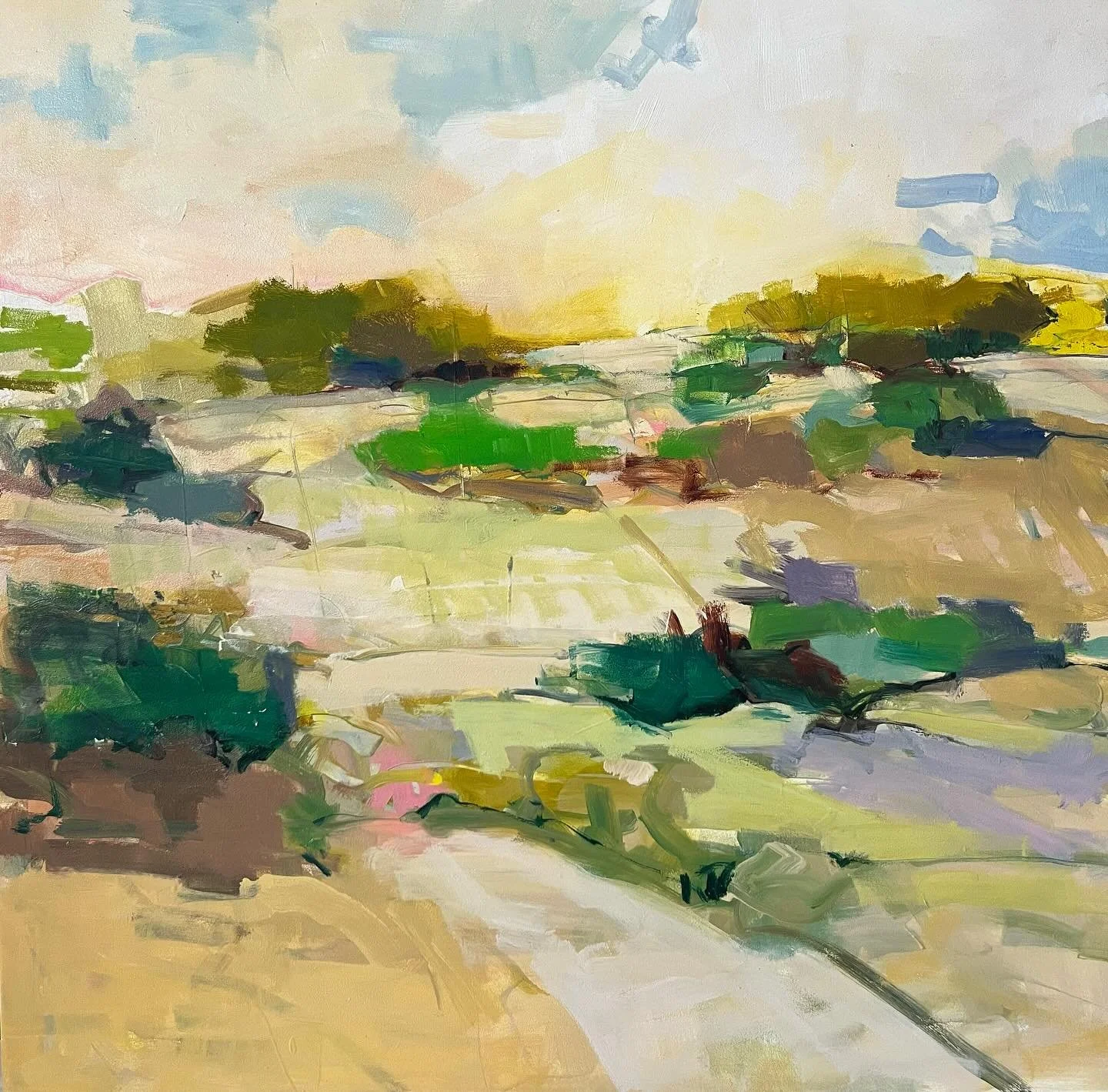 I’m always amazed by @juliajensenstudio’snability to capture a scene that feels both quiet and vibrant. “The Notion of Green” ( a 30in x 30 in. oil on panel) is at once serene and full of energy. Swipe through to see more view