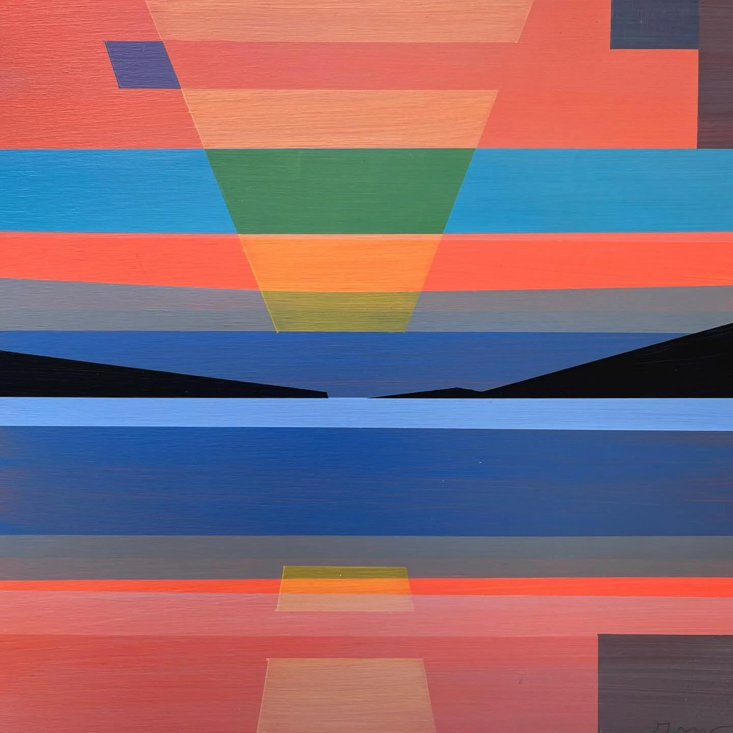 &ldquo;Sunrise, Sunset&rdquo; is a 10in x 10in acrylic on panel by @gretavancampen.art that balances a sense of calm with an undeniable energy. This painting feels especially resonant to me during the reflective, yet bustling, days leading up to Chri