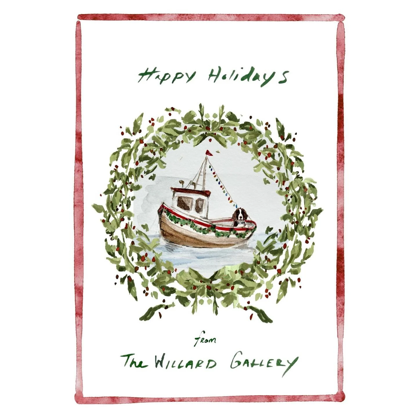 Sending holiday cheer from a snowy Maine today! We&rsquo;re so grateful to the talented @bea_barber for creating this year&rsquo;s holiday card, a festive nod to Maine with a special appearance from the gallery dog, Thatcher.