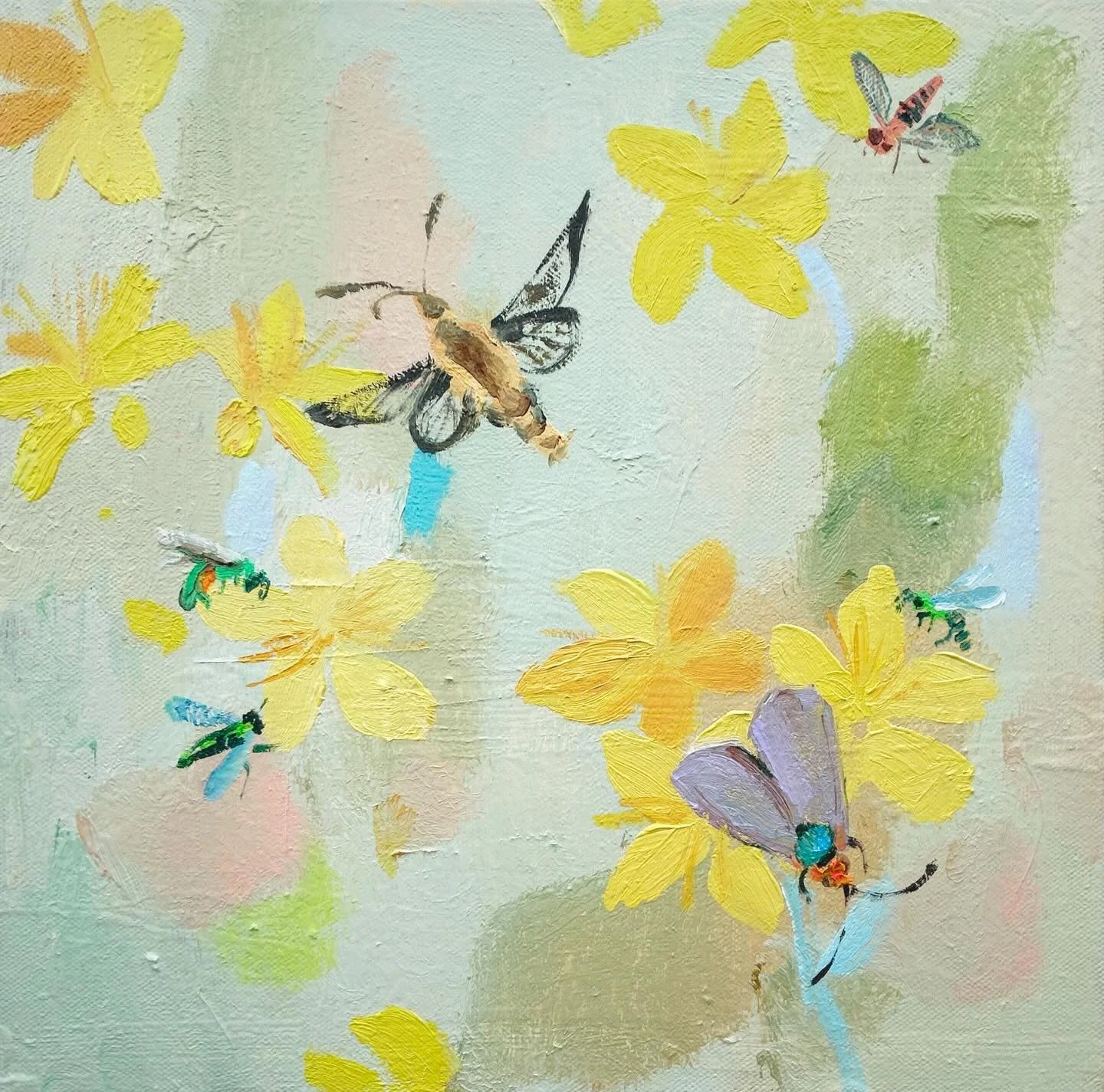 A dose of light and joy from Melanie Parke in a moment where the world feels especially heavy. 

&ldquo;Blue Bee&rdquo; is a framed 12in x 12in oil on canvas. Swipe through to see more views of this gem. 🐝