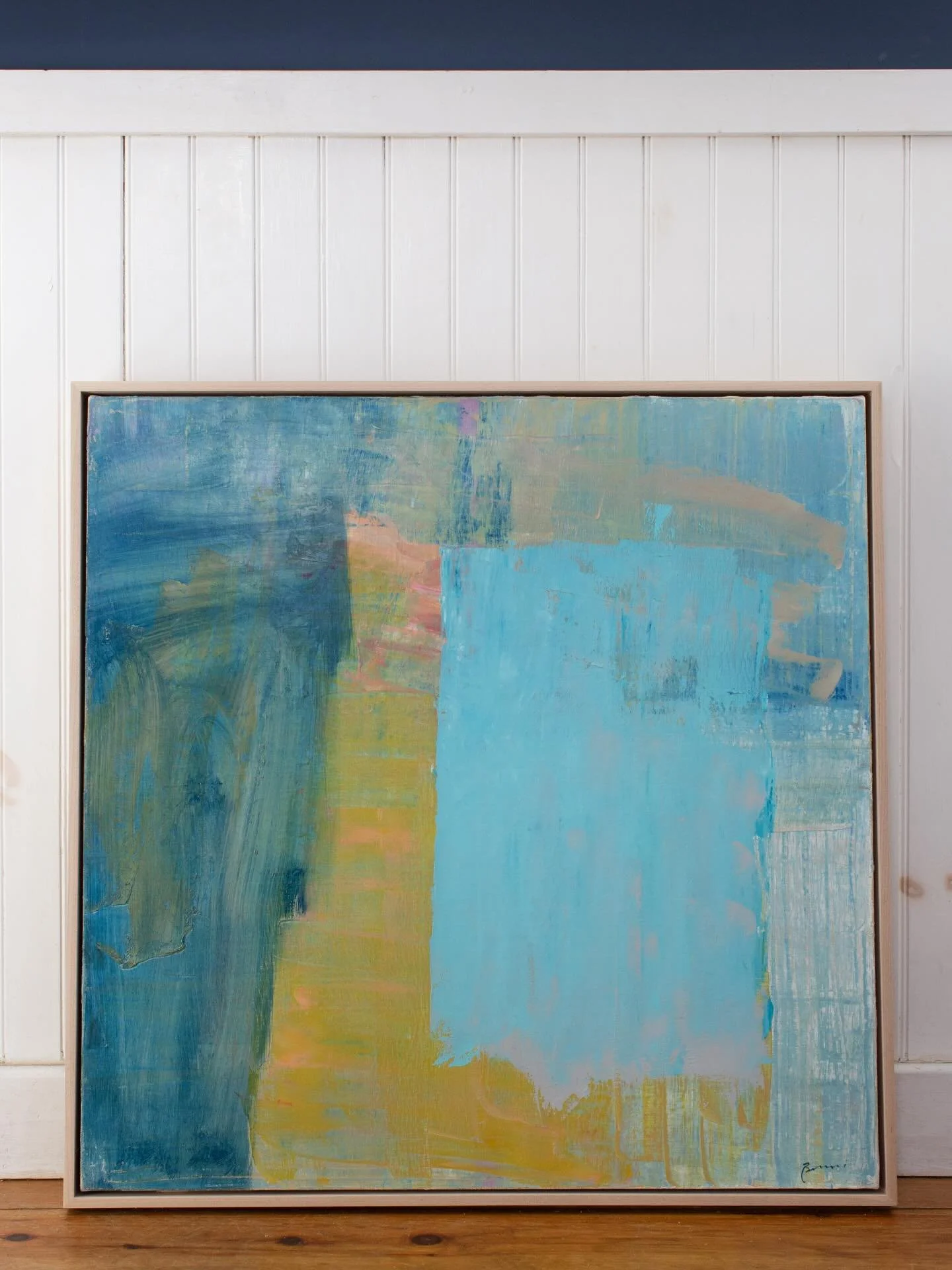 Swipe through to see different views of @dbcstudio&rsquo;s framed 30in x 30in &ldquo;Edges.&rdquo; There&rsquo;s a warmth to this painting that is truly unmatched in person. Message me to set up a time to view this or any of Donna&rsquo;s paintings!