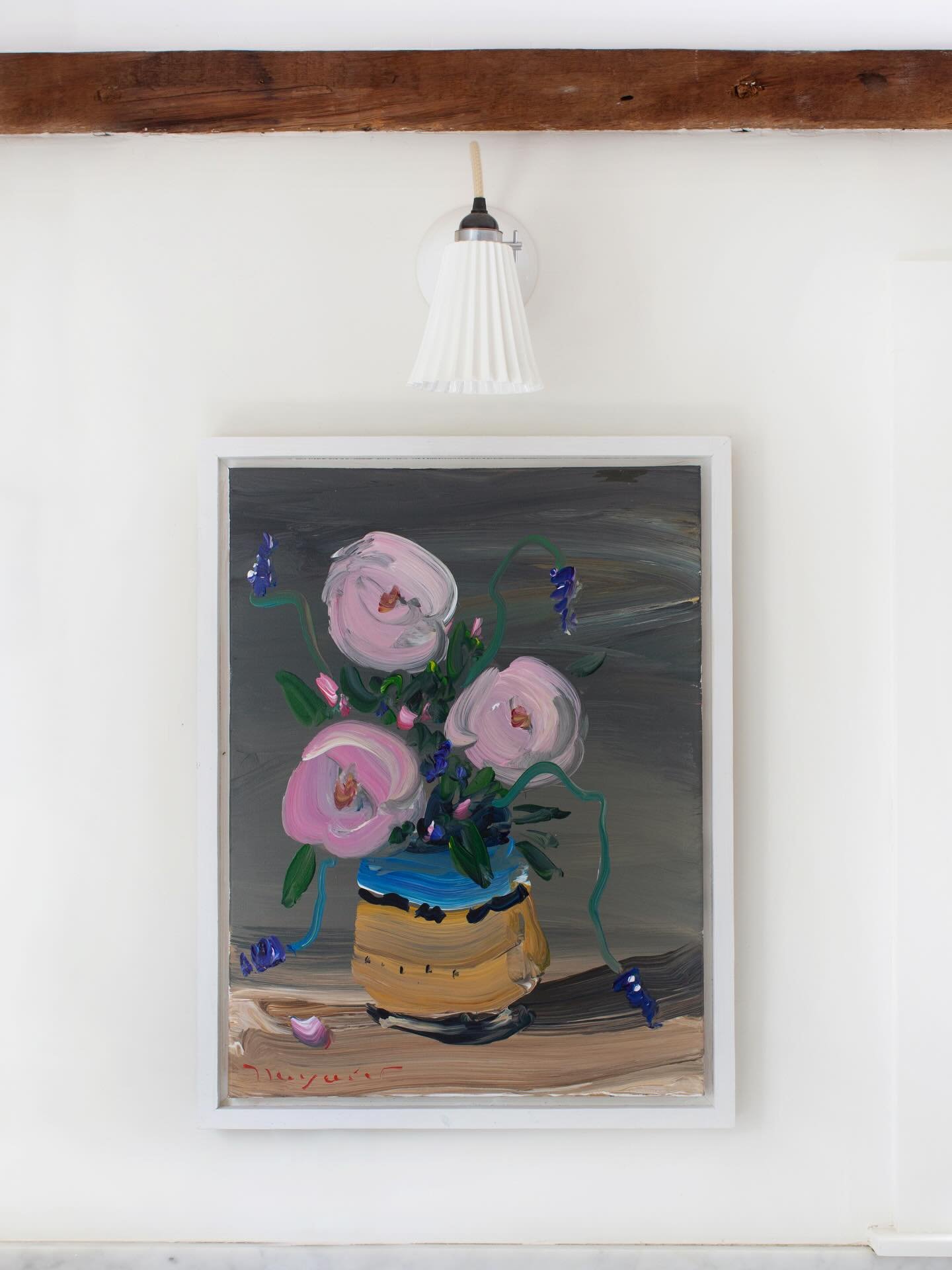 Swipe through for more views of &ldquo;Pink Roses,&rdquo; a framed 24in x 18in acrylic on canvas by @bayardworks. We love the lively and expressive way Bayard captures florals and still life scenes in his paintings. Message me to set up a time to see