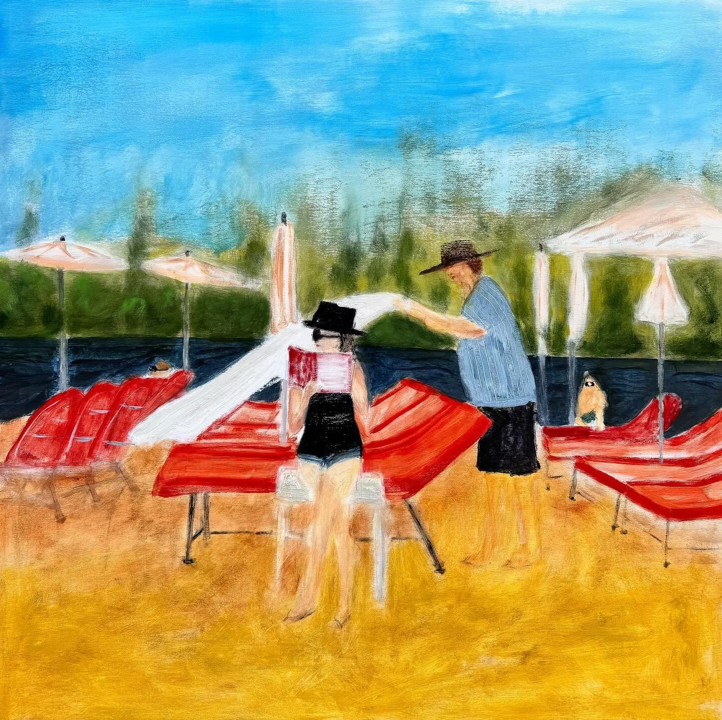Swipe through for more views of @megan__magill&rsquo;s delightful &ldquo;Sicilian Vacation,&rdquo; a 36 x 36in oil + oil stick on panel. 

&ldquo;Sicilian Vacation&rdquo; is one of seven paintings by Megan that we have available here at our cottage g