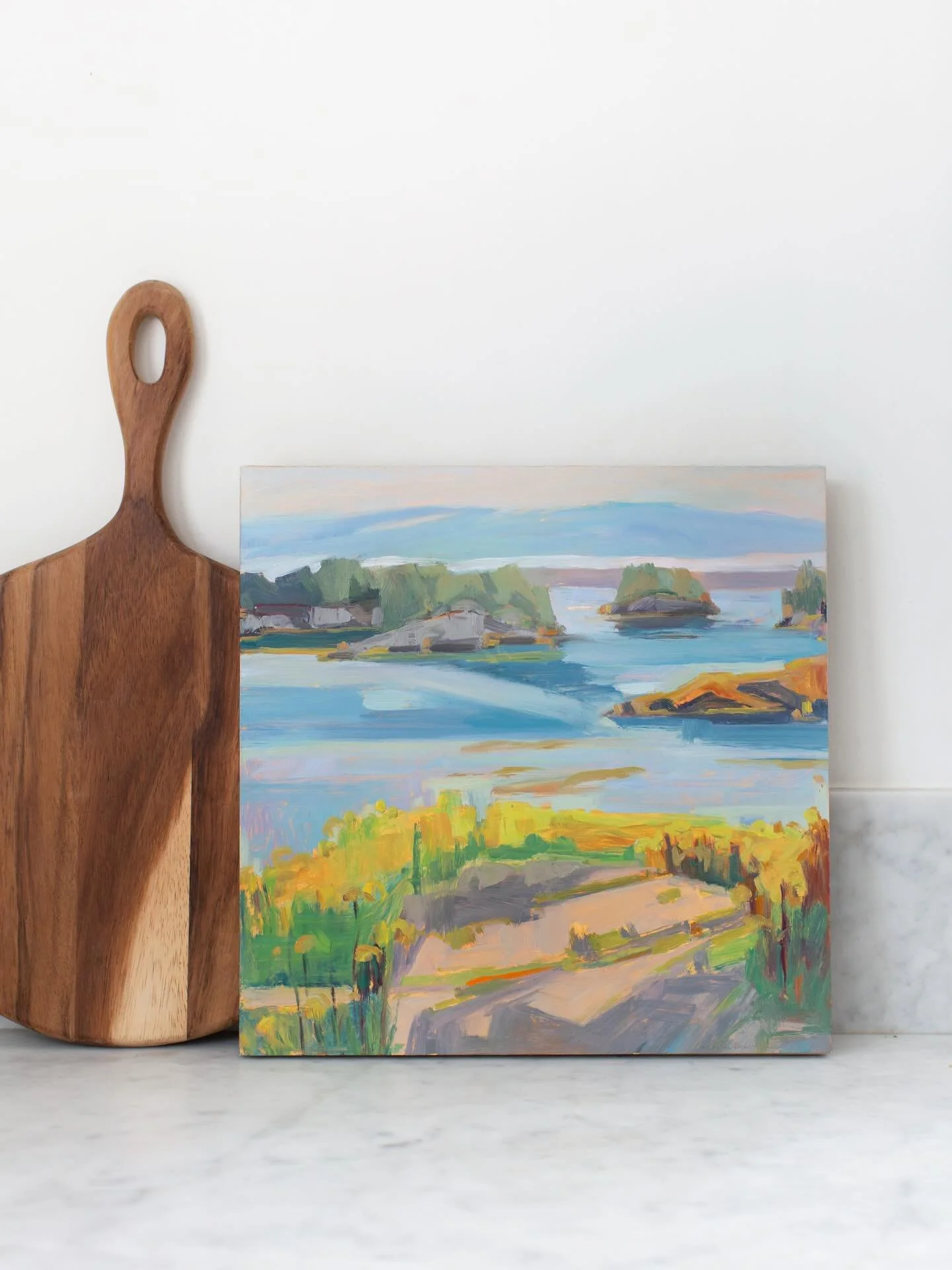 &ldquo;Solid Ground&rdquo; is one of the newest landscape paintings to arrive from @louschellenberg&rsquo;s studio, inspired by her time spent painting along the coasts of Maine and Nova Scotia. It is one of sixteen paintings by Lou that we are thank