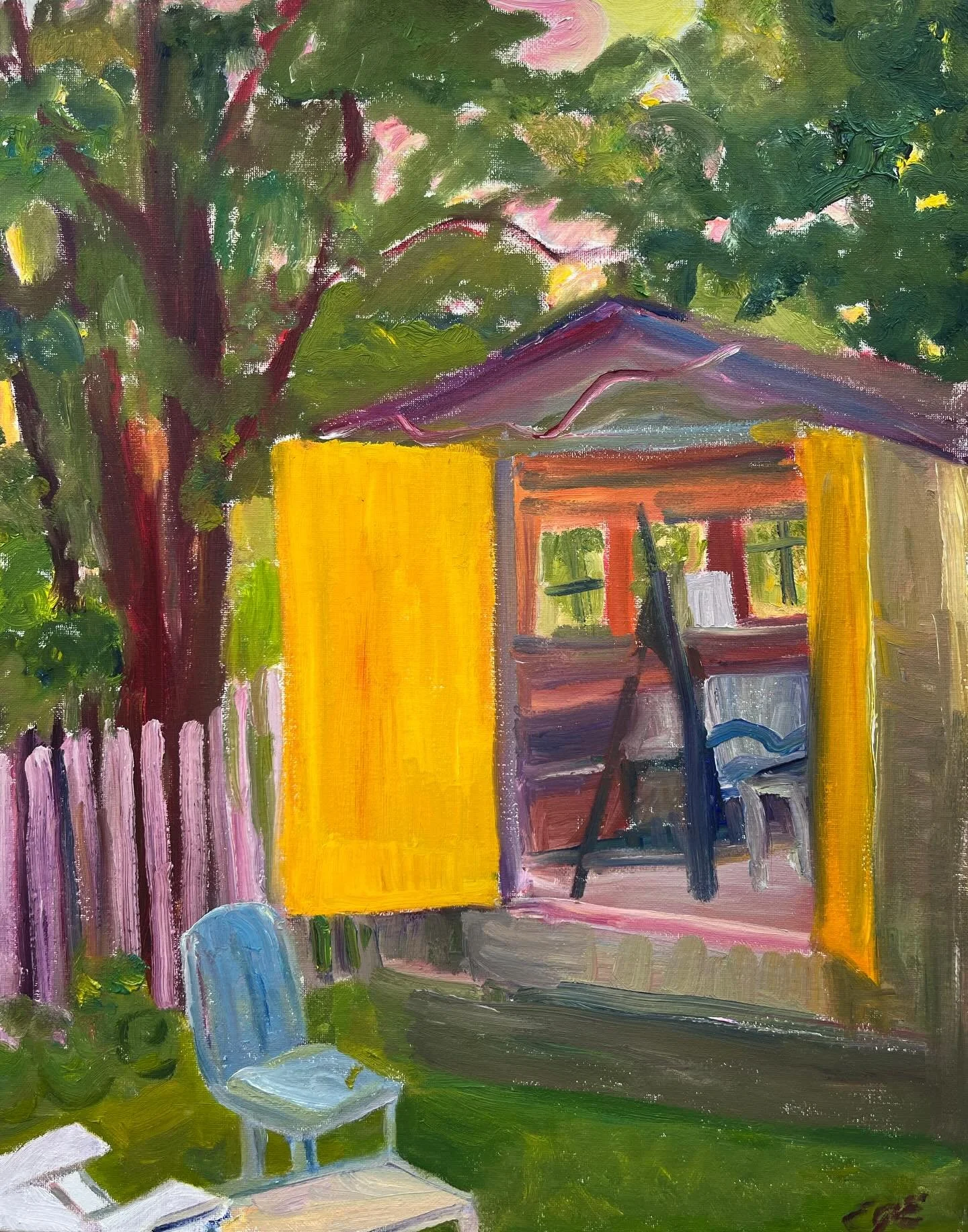 Esther Garcia Eder&rsquo;s depiction of her Vinalhaven studio has a quiet joy to it. Swipe through for more views of this painting and the charming studio itself. &ldquo;Studio&rdquo; is a 20in x 16in oil on canvas. Message me to set up a time to vie
