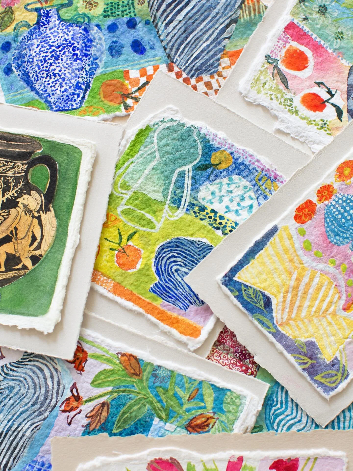 A glimpse of some very special notes of gratitude from the desk of Elizabeth Endres. These tiny watercolors carry so much joy. They have become a favorite part of the journey from studio to collector, and I&rsquo;m grateful to help send them on their