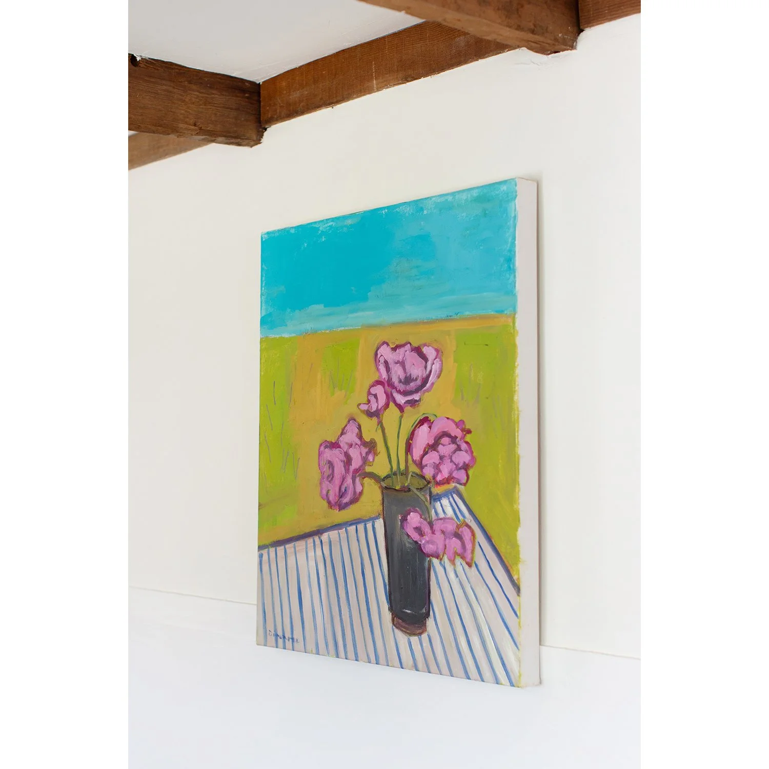 Peonies on Blue Stripes II Stephen Dinsmore.jpg
