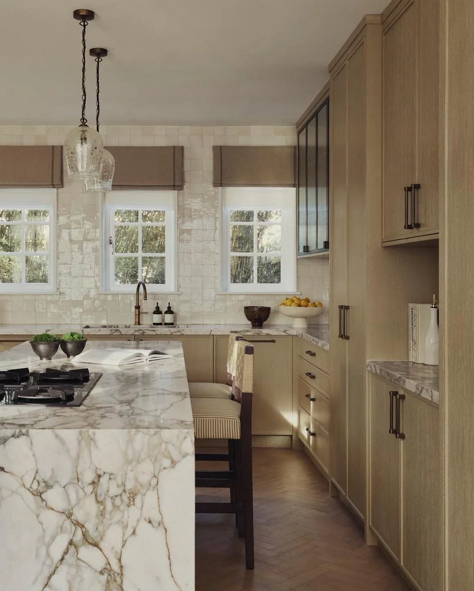 Handcrafted tiles, warm timbers and dramatic marbles bring depth and character to the inviting kitchen at our latest Hampstead project.
.
.
.
#kitchen #kitchendesign #kitchengoals #luxurydesign #zellige