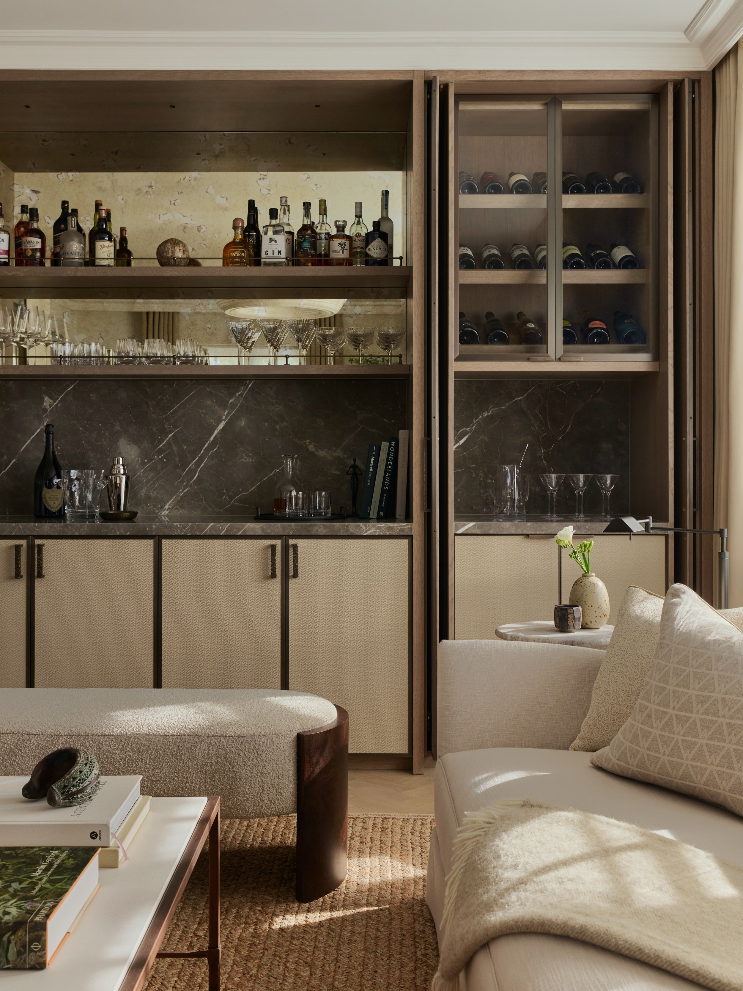 Weekends are for spending time with your loved ones, and, if you can, entertaining at home. And what better way to entertain than with your own home bar?

A closer look at the bespoke bar we designed for our Hampstead Arts &amp; Crafts Reimagined pro