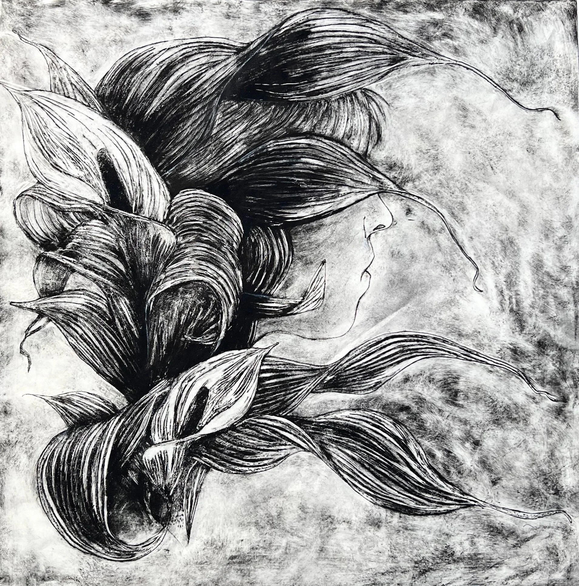 Metamorphosis of Lilies,  24" x 24", Drypoint, 2024