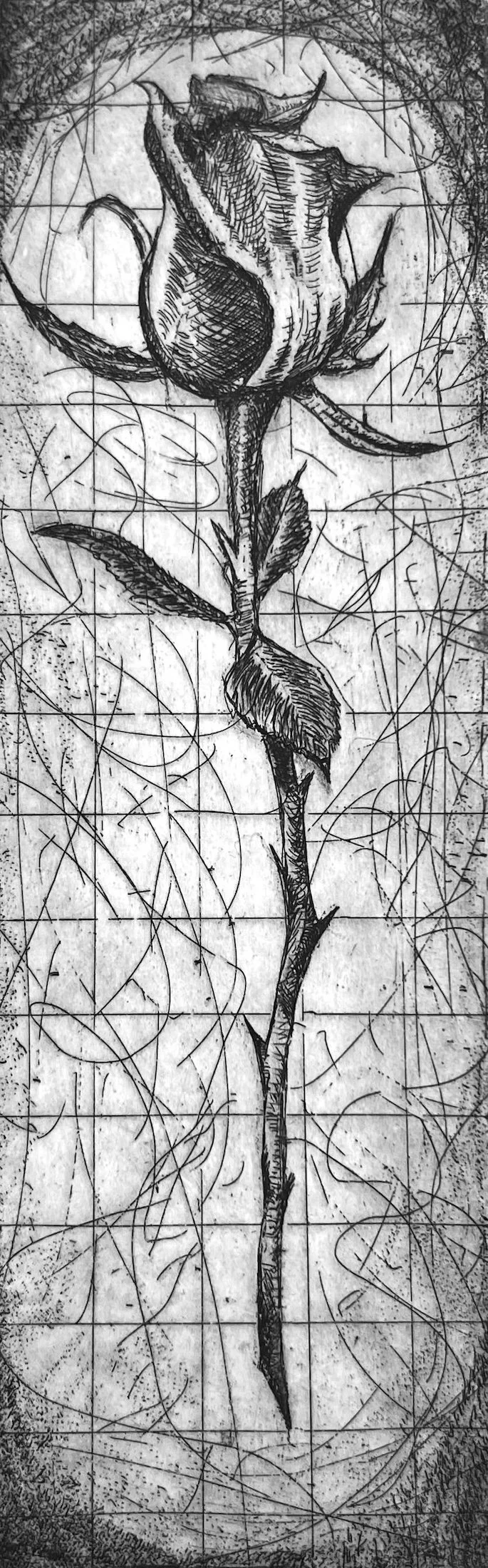 Petals in the Noise, 3" x 8", Etching, 2026