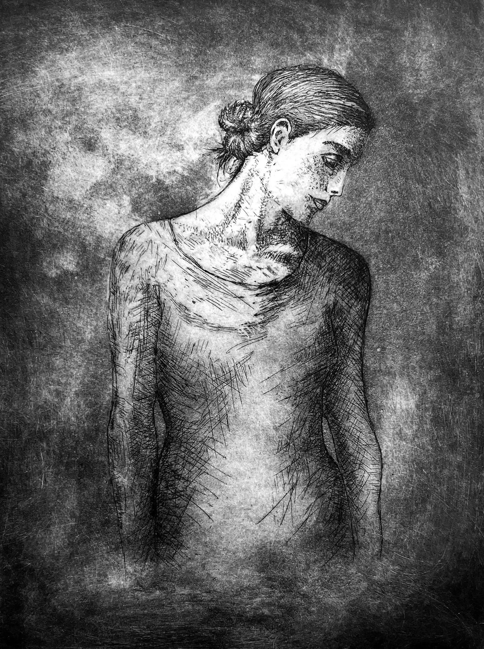 Stillness Within, 11" x 14", Etching with Aquatint, 2026