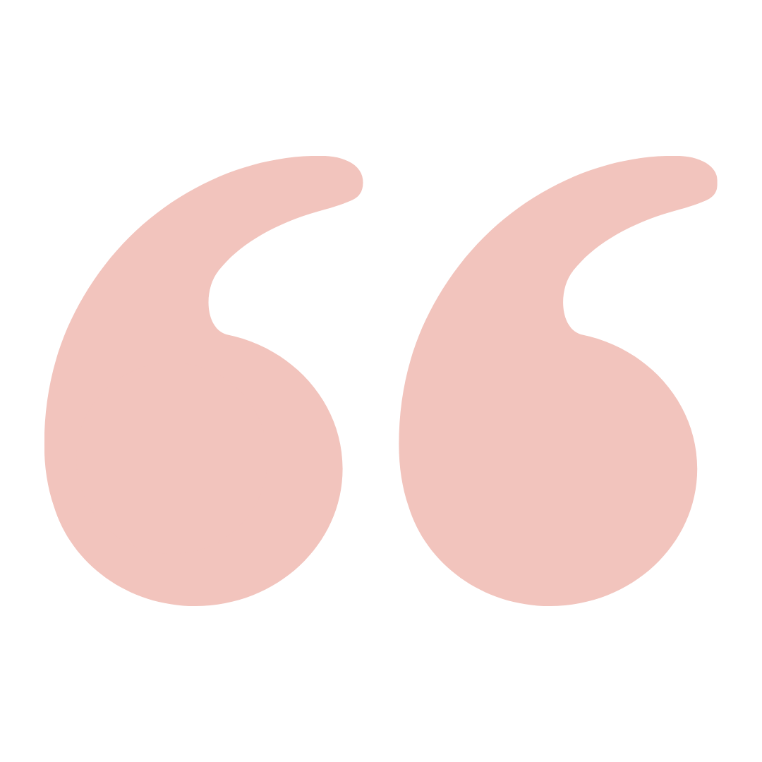 Large pink quotation marks on a black background.
