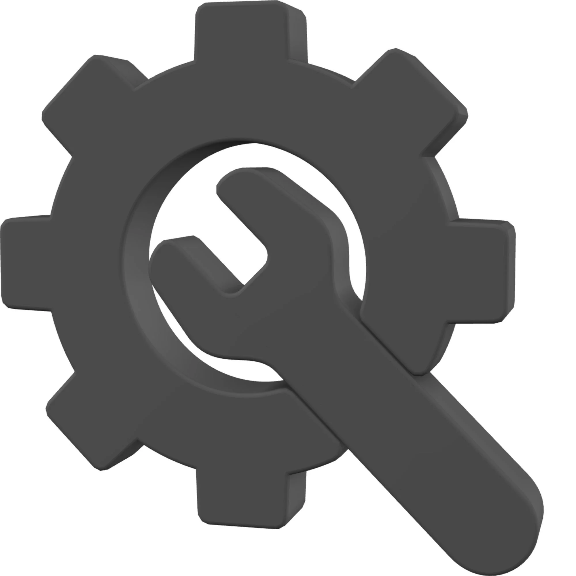 A black gear with a white circle in the center and a black arrow inside the circle.
