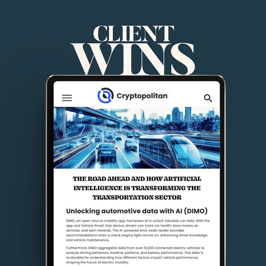 Throwing it back to a groundbreaking feature in Cryptopolitan! 

DIMO Network was spotlighted for its revolutionary use of artificial intelligence in transforming the transportation sector. 

DIMO's open-source mobility app utilizes AI to unlock valu