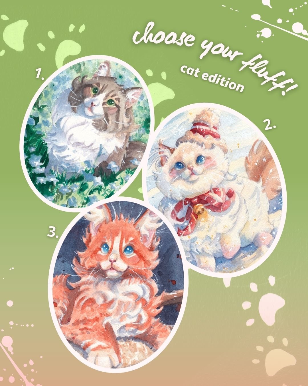 Hey guys and welcome back to a new post!!🌼❄🌻

This time it's time for choose your favorite fluff: cat edition! Which kitten would you take home, 1, 2, or 3?👀 Choose wisely!😊

Also posting this on a monday because I didn't get to post saturday lol