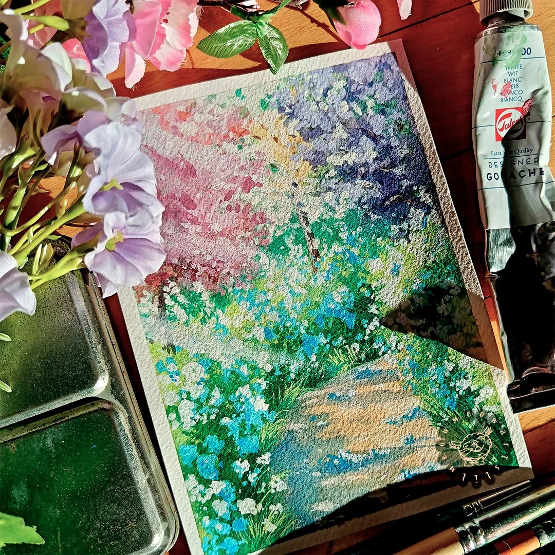 Hey guys and welcome back to a new post!!🌻🌿

Another flowery path painting to pair with the one I just posted! Do you have a favourite between them? I can't lie, I have a hard time picking one. I like them both and would love to take a walk on eith