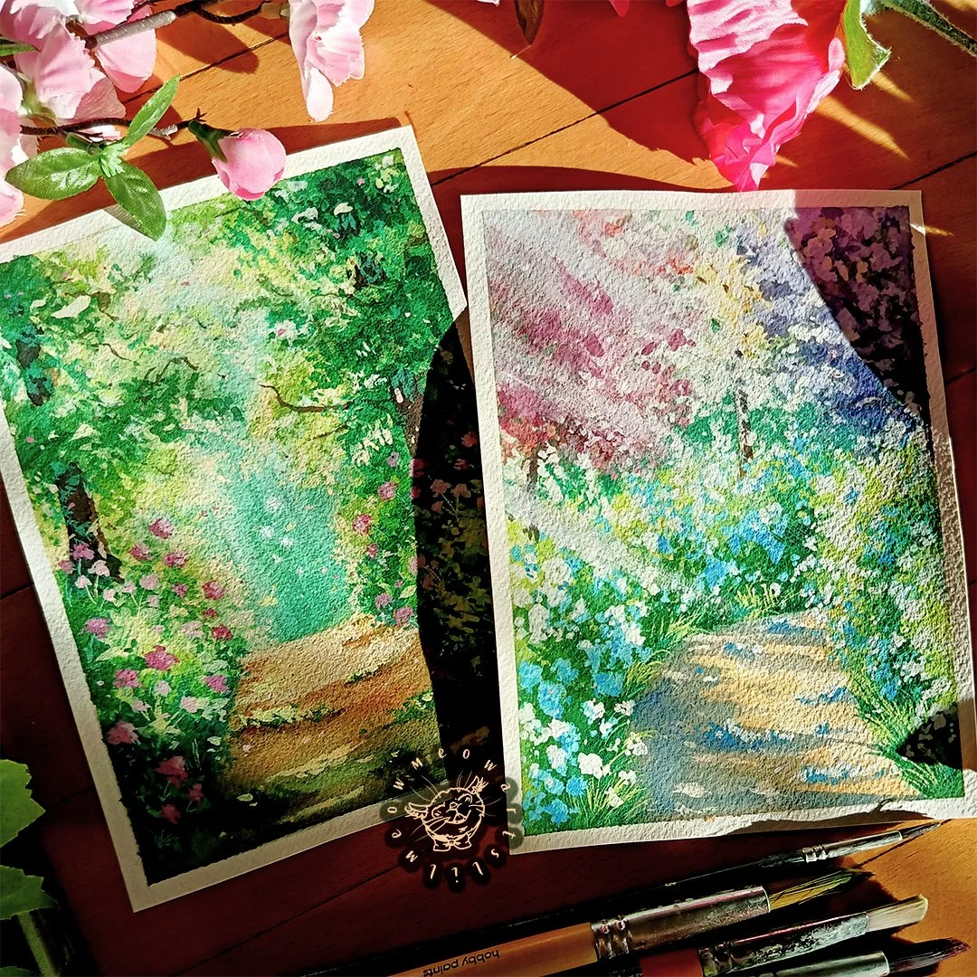 Hey guys and welcome back to a new post!!🌿🌾

The two recent flowery path landscapes together! Do you have a favourite? 

Also, if you would like to adopt one of these - or perhaps both of them - as an art print, you can by following the link in my 