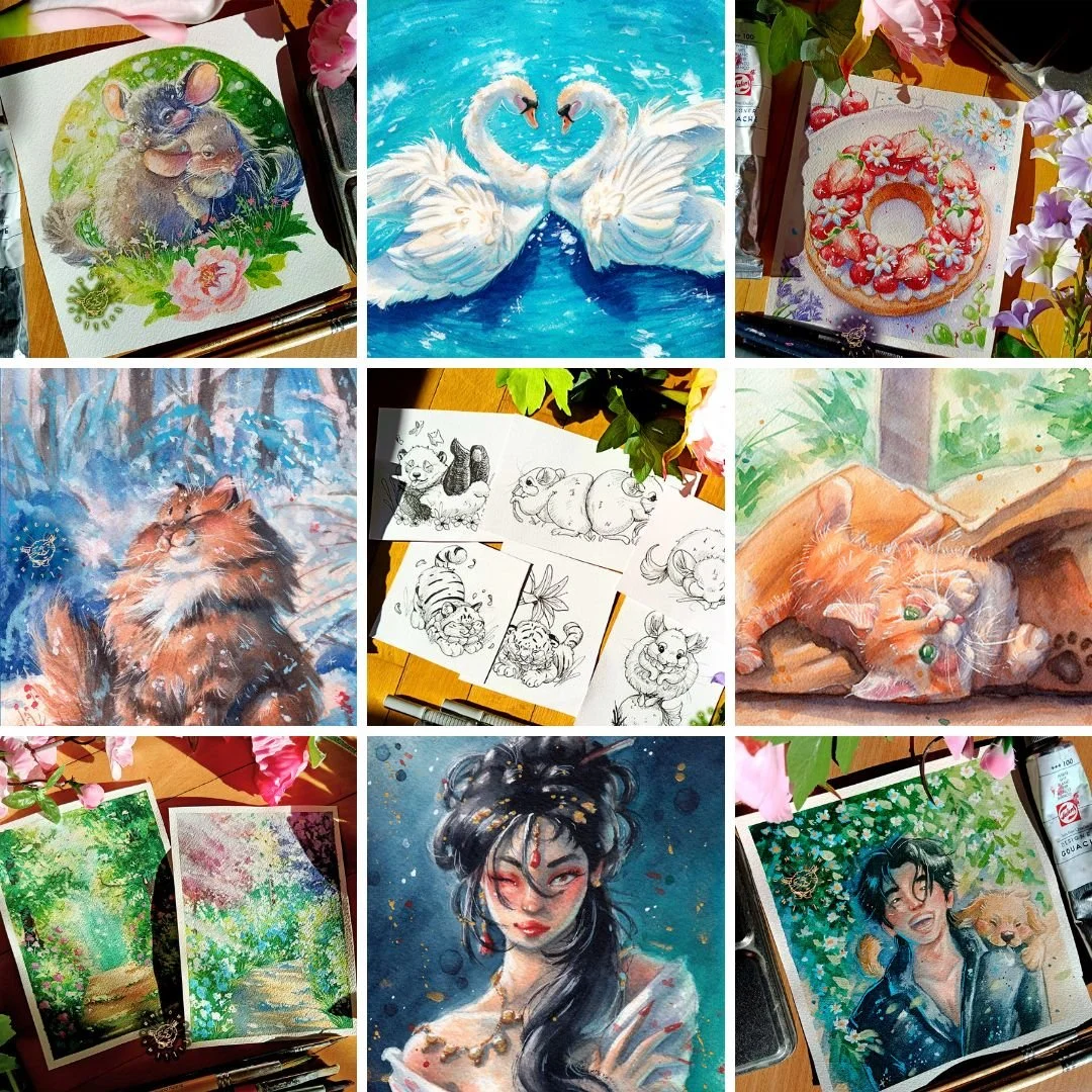 It's time for #artvsartist2025 ❤️

This year I gave myself more time in between art to rest while also exploring things I haven't done in a long time. I drew and painted desserts again and played with the paint which made me want to do it more, made 