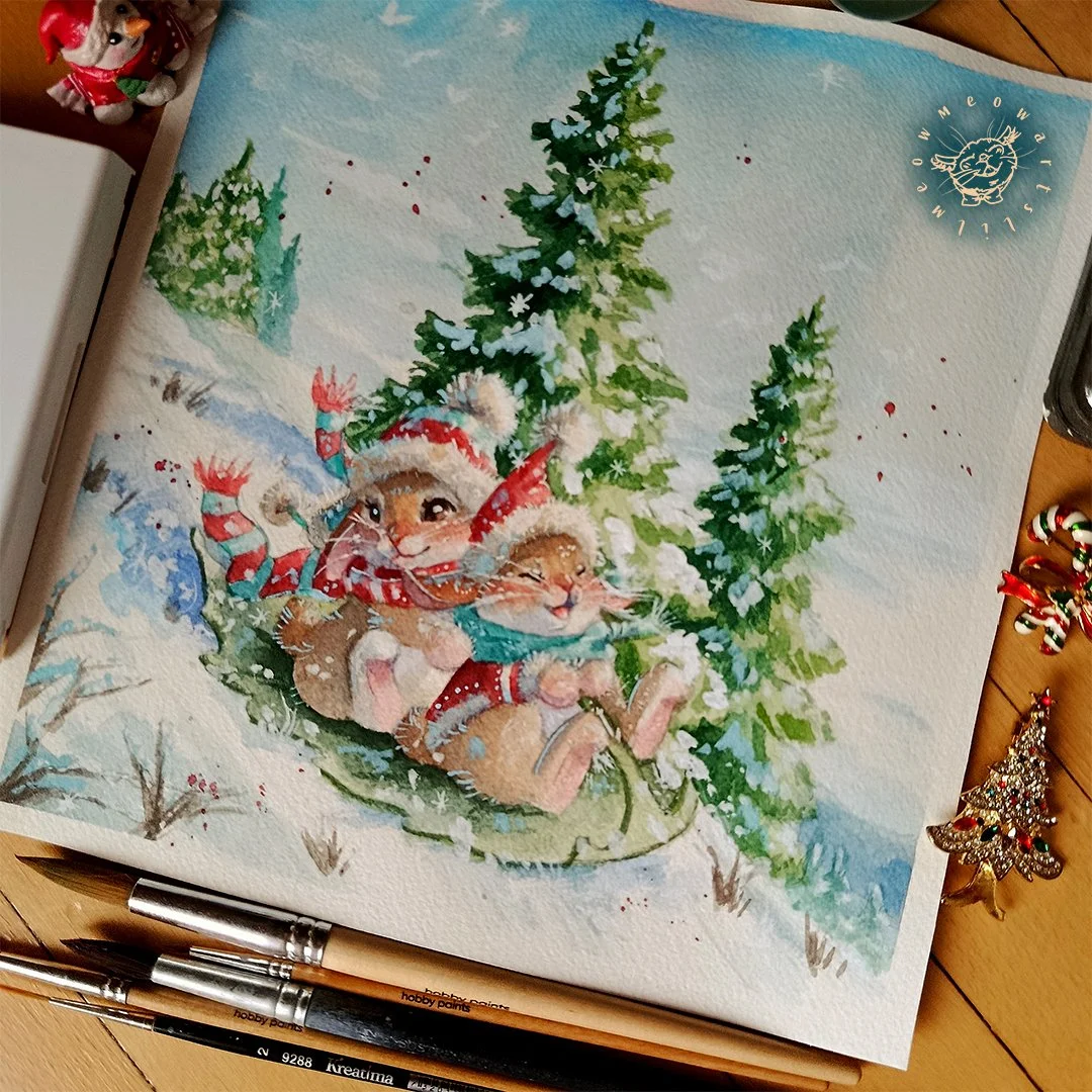 Hey guys and welcome back to a new post!!🐇❄

Happy Bunnies have created their own sled and are now sliding down the snowy hills surrounded by winter beauty!⛄I would wish it still looked like this here but sadly it dosen't, the snow is now gone. But 