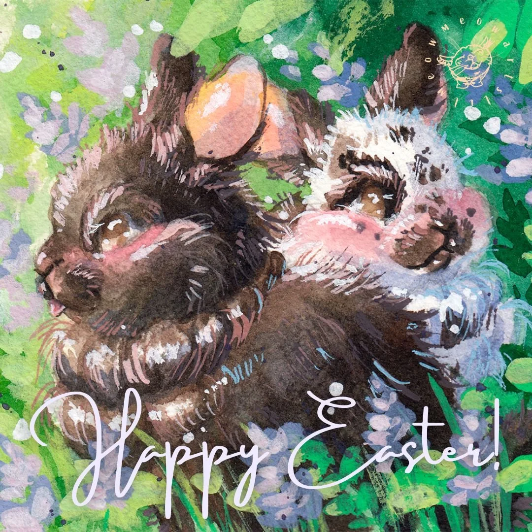 Hey guys and welcome back to a new post!!🐇🌸

Happy Easter everyone!❤️Here's a couple of fluffy bunnies ready to wish you a great day, made with watercolour and gouache. Any plans for the holidays? And if you don't celebrate I just hope you have a g