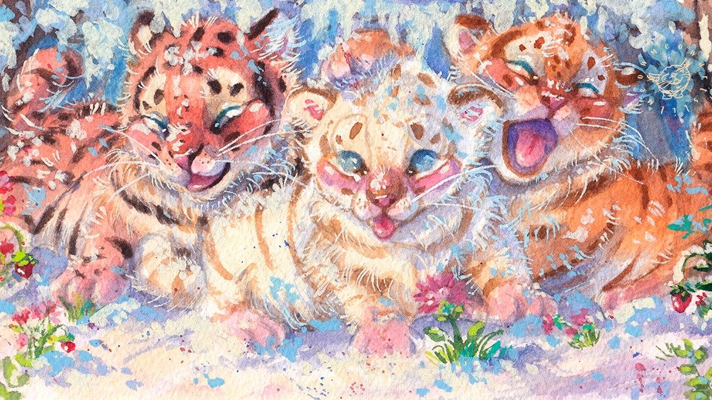 Hey guys and welcome back to a new post!!🐅🌺

The scan of these little playful babies! This is still one of my favourite paintings I've done to date. They just make me smile, even if I'm having a bad day today with extra nerve pain. I hope they make