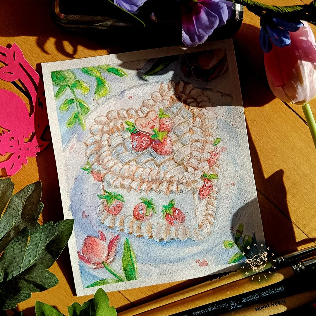 Hey guys and welcome back to a new post!!🍰🌷

Anybody hungry? I made a white strawberry cake! I saw the reference and absolutely loved the colour scheme so I painted it and this is the result❤️

Have a lovely day and stay safe and happy everyone!!🍰