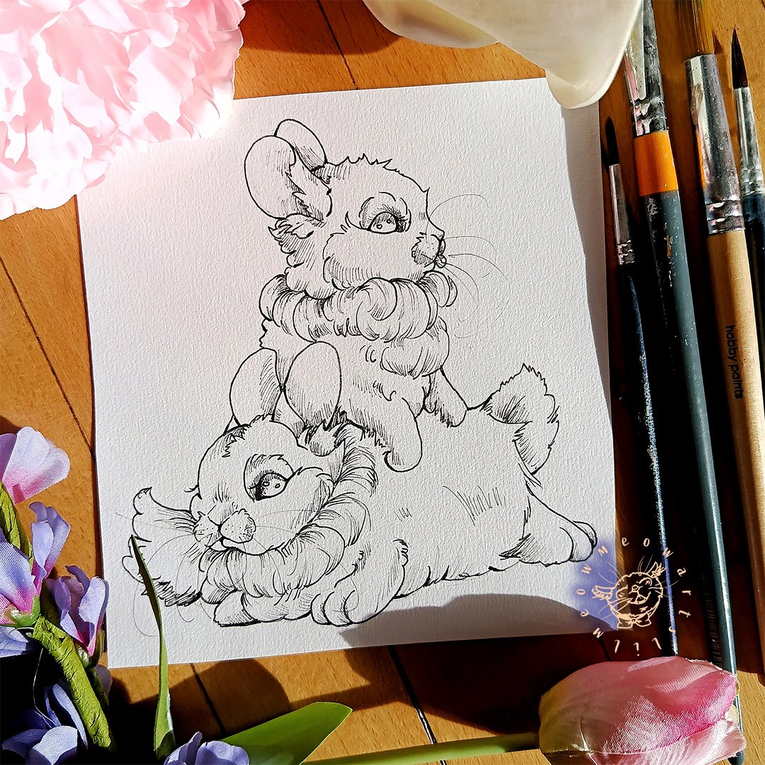 Hey guys and welcome back to a new post!!🐇🌱

Another drawing with ink pens! I made this the same day as the tiger one I just posted. I absolutely adore bunnies and fell in love with this drawing! So much so that I wanted to paint them too, so I tra
