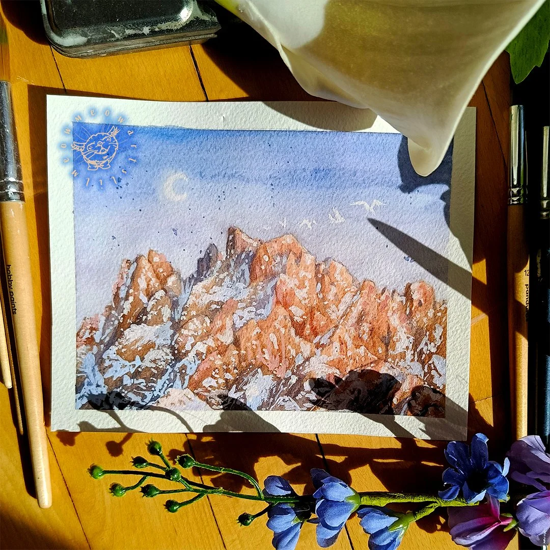 Hey guys and welcome back to a new post!!🗻🐦

Time for some mountains! I haven't painted mountains in a long time but painted this a few months ago. I used to paint mountains some years ago but that was when I was using acrylic. Now I've found my mu