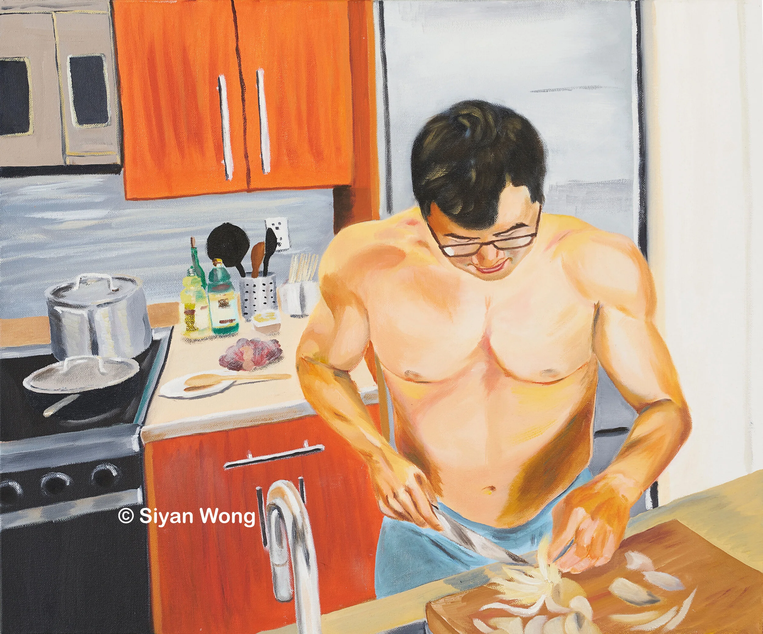 Man in Kitchen, 2017, oil on canvas, 24H x 24W x 1.5D